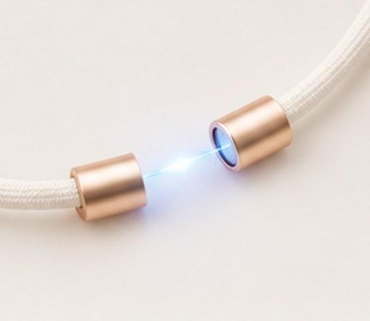 Rose-gold magnetic clasp with a blue connection light