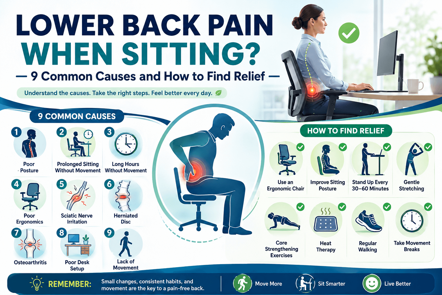 Lower Back Pain When Sitting? 9 Common Causes and How to Find Relief